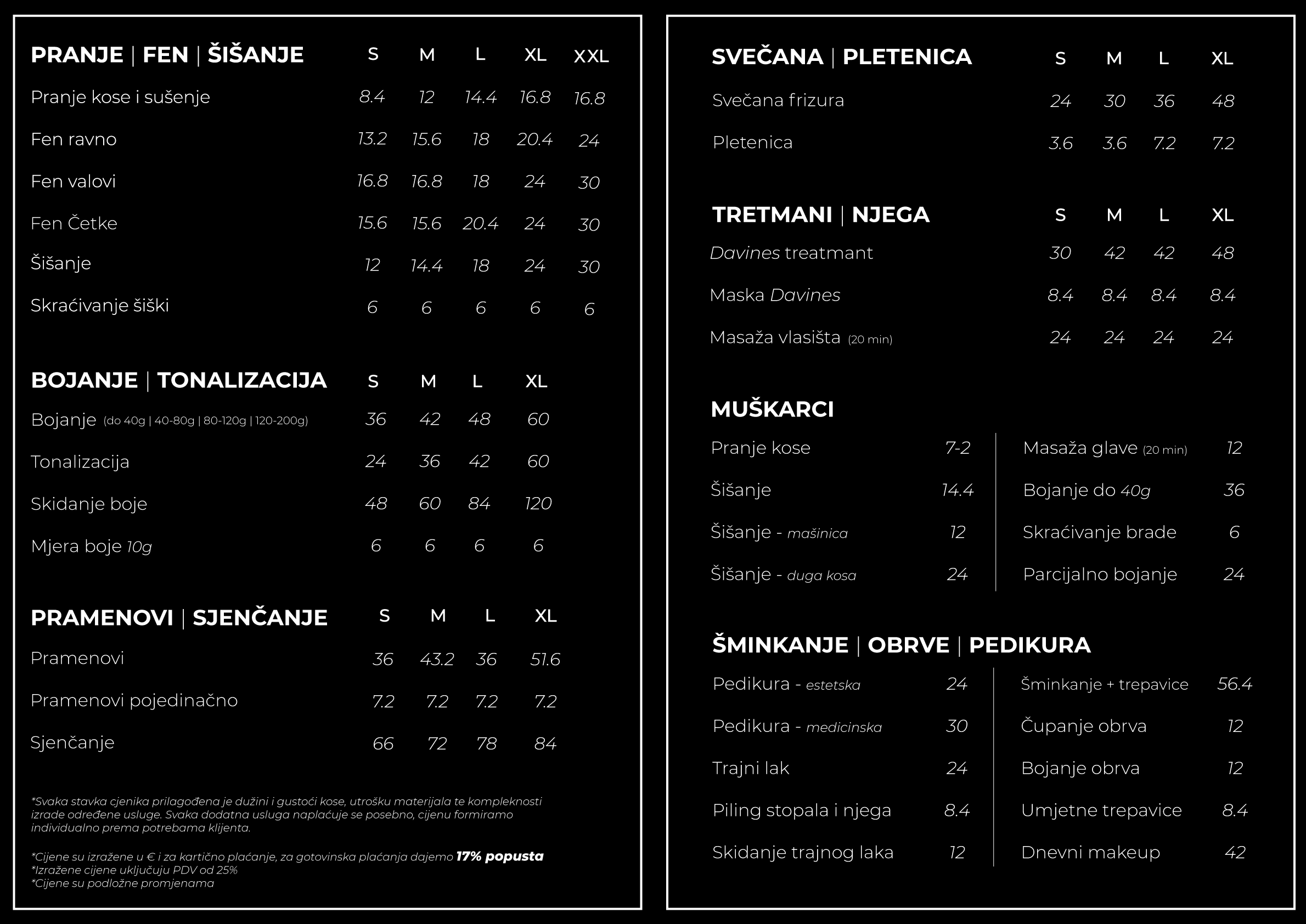 Mara Hair Lounge Cjenik (price list)